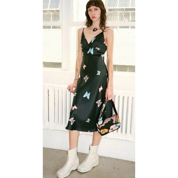 Lisa Says Gah Dresses & Skirts - Lisa Says Gah Butterfly Black Slip Midi Dress Womens Size Large